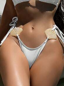 Swim SXY Conjunto de bikini de triángulo con volantes y concha grande de unicolor para mujer - Blanco - Ver 7