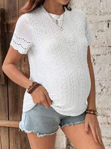 SHEIN Luźny, luźny krój, okrągły dekolt, krótki rękaw, modna bluza z żakardowym wzorem