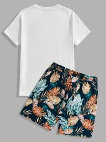 EASEVO Ensemble t-shirt col ras-du-cou à manches courtes imprimé et short pour homme grande taille