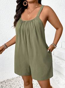 SHEIN Frenchy 大码女式绿色休闲度假连体衣 - 綠色 - 查看 3