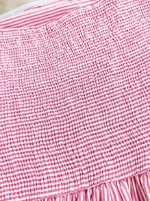 Girlism Gestreepte strapless geplooide taille A-lijn casual mini-jurk voor tienermeisjes, roze en wit, geschikt voor vakantie