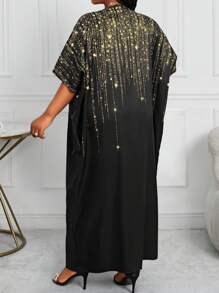 SHEIN Lady Robe longue ample à encolure cache-cœur et manches chauve-souris avec imprimé scintillant pour femmes