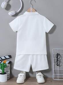 SHEIN 2pcs Young Boy Casual Half-Zipper Ribbed Top And Shorts Set, Versatile And Comfortable For Summer, Suitable For Outings And Various Occasions, School, Campus, College