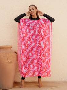 Swim Mulvari Women Tie Dye All-Over Print Gradient Long Chiffon Kimono Cardigans For Summer Beach Vacation - Multicolor - View 4