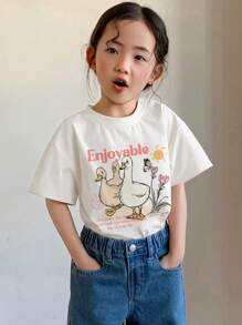 DAZY Mädchen Rundhals einfaches Mode Cartoon Grafik Muster Kurzarm T-Shirt, Mädchen Sommer Outfit