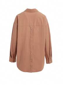 Dazy-Less Women's Solid Color Long Sleeve Casual Business Shirt,Fall Women Clothes - Coral Orange - View 5