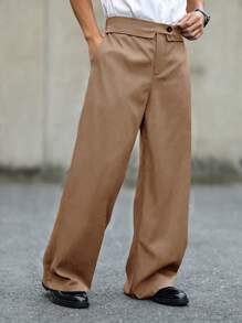 Manfinity Homme Men's Casual Versatile Solid Color Straight Leg Pants - Brown - View 1