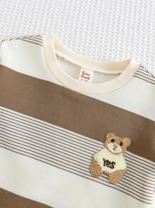 Cozy Pixies 2pcs Baby Boy Colorful Striped Bear Print Loose Round Neck Short Sleeve Top And Elastic Waist Shorts Set