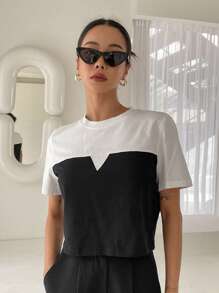 DAZY 拼色圓領 T 卹