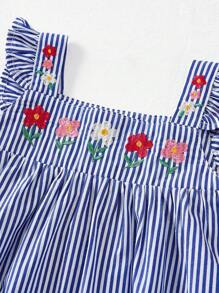 Cozy Pixies Robe décontractée et polyvalente pour bébé fille, avec imprimé floral, col carré, volants à l'ourlet, sans manches et taille resserrée