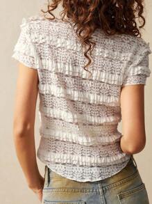 Bohemela Boho Solid Color V-Neck Short Sleeve Fitted Women Top