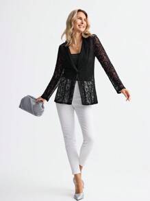 Miaspire Elegant Black Lace Women's Thin Blazer Jacket
