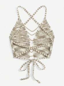 Breezaya Women's Zebra Print Crisscross Backless Hollow Out Knit Top - Multicolor - View 2