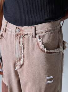 NEON BLANC Men's Streetwear Woven Denim Jeans - Pink - View 6