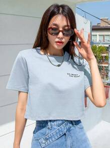DAZY Slogan Graphic Crop Tee DO WHAT YOU WANT Summer - Blue - View 4