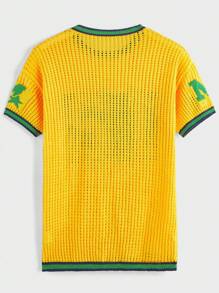 Manfinity Homme Men's Knit Short Sleeve Top, Minimalist And Fashionable For Summer, Fall/Winter - Yellow - View 3