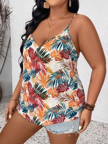SHEIN VCAY Plus Size Zomer Plantenprint Casual Vakantie Cami Top