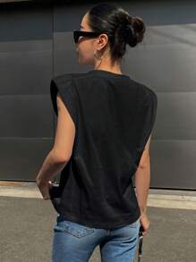 DAZY Solid Shoulder Pad Tee Y2k - Black - View 2