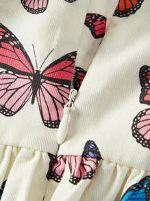 Cozy Pixies Sukienka dla dziewczynek z kwadratowym kołnierzykiem i wzorem motyli, falbaną w talii, uniwersalna i swobodna