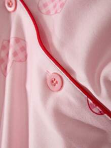 Conjunto de Pijama com Estampa de Coração Elegante para Meninas Adolescentes