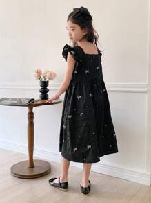 DAZY Tween Girl Fall Clothes Square Collar Cap Sleeve Allover Print Embroidered Woven Summer Dress,Back To School Clothes