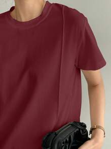 Dazy-Less 女士短袖纯色休闲T恤，夏季老款商务休闲女式工作服 - 紅色 - 查看 5