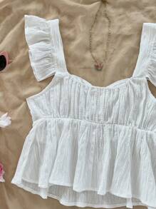 Soleia 女士盖袖 A 字型纹理面料衬衫，上衣适合度假、音乐节、波西米亚风、假日、约会、下午茶、春夏季 - 白色 - 查看 7