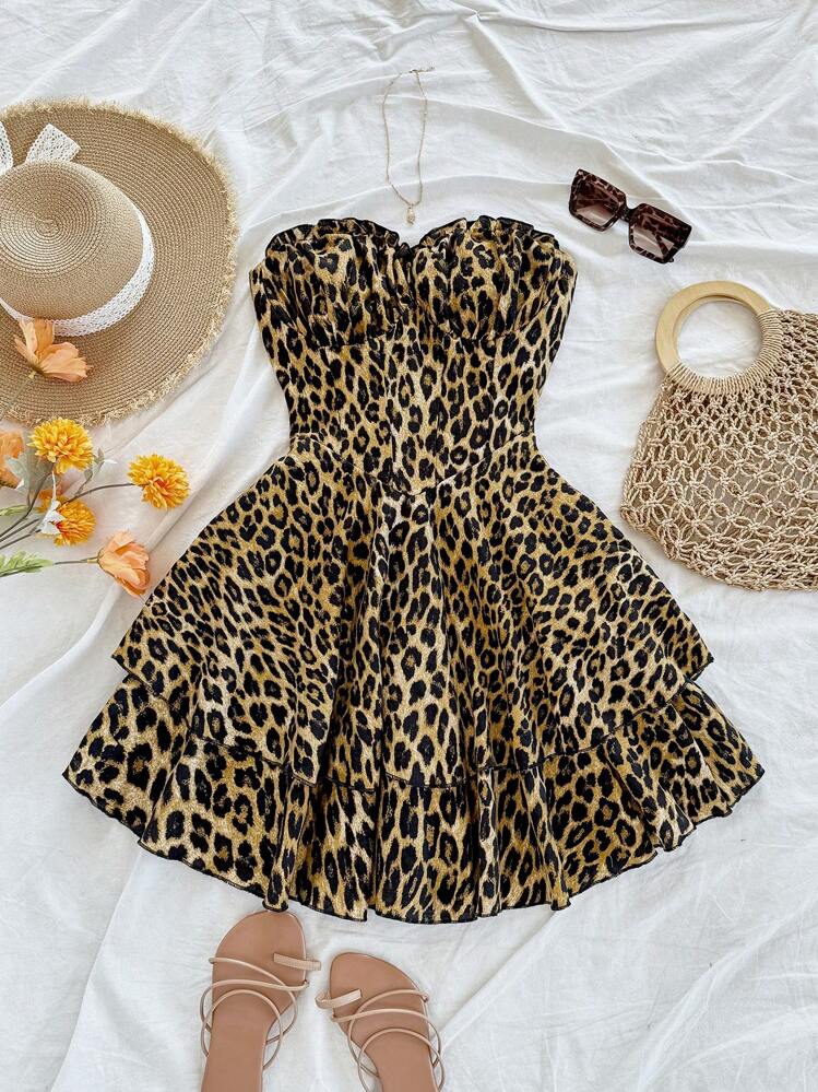 patterned midi dress Square Neck Patterned Midi With Double Tiered Bottom