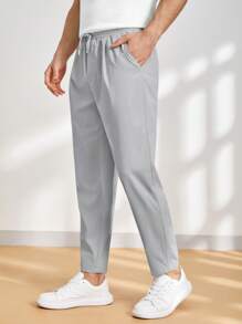 HIMLAND 男士抽绳休闲正装口袋修身梭织长裤，秋季 - 淺藍色 - 查看 5