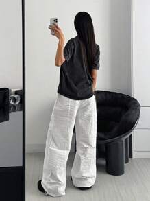 SHEIN EZwear 仿旧雪花印花宽松 Polo 领短袖 T 恤