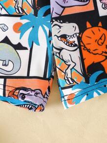 SHEIN Set estivo da 2 pezzi per bambino maschio, composto da Maglietta a girocollo a maniche corte con stampa digitale di dinosauri e pantaloncini