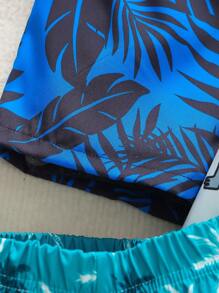 SHEIN 4 件套年轻男孩休闲运动酷炫恐龙棕榈叶印花短裤，适合日常穿着、上学、郊游、运动、春夏季。提供多种组合，展现舒适时尚的外观 - 彩色 - 查看 7