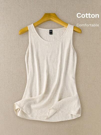 EMERY ROSE Plus Size Women Solid Color Round Neck Casual Loose Fit Tank Top\Summer\Vacation,Summer Outfits,Spring Clothes Women ,Going Out Tops For Women ,Vacation Outfits Women,Casual Blouses For Women ,Holiday Outfits For Women