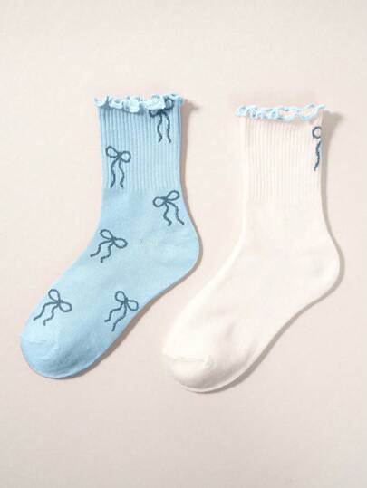 Skyy Designs Co Artist 2 Pairs Women Fashion Comfortable Butterfly Pattern Mid-Calf Socks, Blue