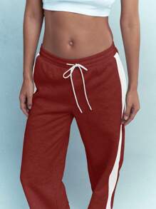 MISSGUIDED 带侧条纹的运动裤，宽松版型，抽绳腰带，健身训练跑步休闲运动家居服，秋冬时尚 - 紅木色 - 查看 1