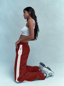 MISSGUIDED 带侧条纹的运动裤，宽松版型，抽绳腰带，健身训练跑步休闲运动家居服，秋冬时尚 - 紅木色 - 查看 4