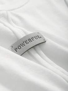 DAZY Letter Patched Detail Seam Detail Tee Preppy Tops - White - View 4