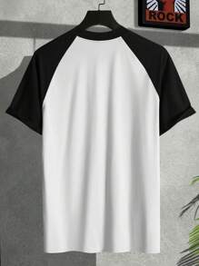 Manfinity Homme Men's Contrast Color Round Neck Short Sleeve Casual T-Shirt Men Tee Shirts Men T Shirts Casual Men Clothing Men T Shirts - Multicolor - View 2