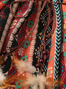 SHEIN LUNE Plus Size Women Vintage Pattern Loose A-Line Spaghetti Strap Dress - Multicolor - View 5