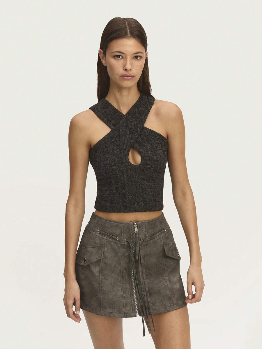 SHEIN Unity Áo ba lỗ không tay Fluffy Cami mùa xuân hè - màu đen - Xem 1