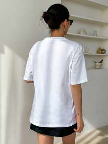 DAZY Camiseta de hombros caídos con estampado de letra