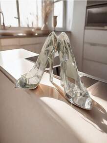 SHEIN 1/2 piezas Adornos de cristal acrílico con forma de zapato de tacón alto como regalo de cumpleaños, decoración del hogar, manualidades, figuras de boda, decoraciones en miniatura, suministros para fiestas, decoración navideña