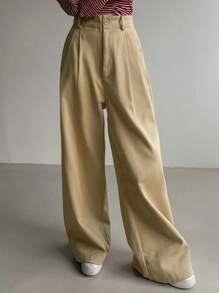 DAZY Women Wide Leg Pants With Pockets, Solid Color, Loose - Brown - View 5
