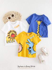 Cozy Pixies Set de 3 camisetas de manga corta cuello redondo suaves de punto con diseño de animales de dibujos animados para bebé niño