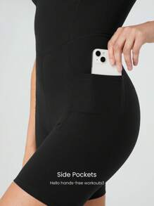 GLOWMODE 6 英寸 FeatherFit™ Peak Motion 收腹可转换肩带紧身连体衣 带侧袋 低冲击瑜伽工作室普拉提日常休闲装 可拆卸罩杯 - 黑色 - 查看 5