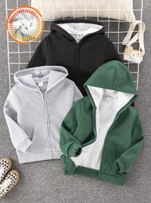 SHEIN Buy 2 Get 1 Free! 3pcs Young Boys Casual Cozy Thermal Lined Warm Hoodies, Suitable For Back To School, Birthday, Baby Shower, Holiday Parties, Autumn & Winter - Multicolor - View 1
