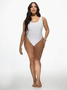 MISSGUIDED PLUS Diamante 圆领背心连体泳衣 - 白色 - 查看 4