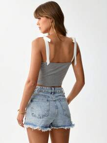 SHEIN LUNE 音乐节赛马运动背心，系带，西部风格乡村风格吊带背心 - 灰色 - 查看 6