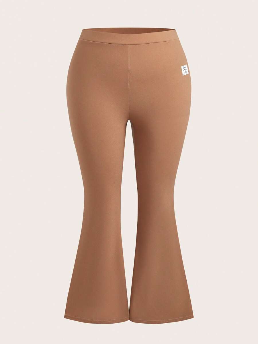 Comfortcana Women Plus Size Letter Embroidered Flare Casual Pants - Camel - View 1