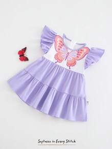 Cozy Pixies Newborn Baby Girl Butterfly Pattern Round Neck Cap Sleeve Waist Cinched Bodycon Dress